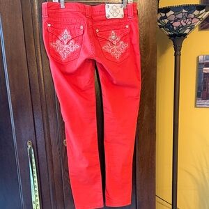 Miss Me Red-Orange Jeans with Embellishments on Back Pockets